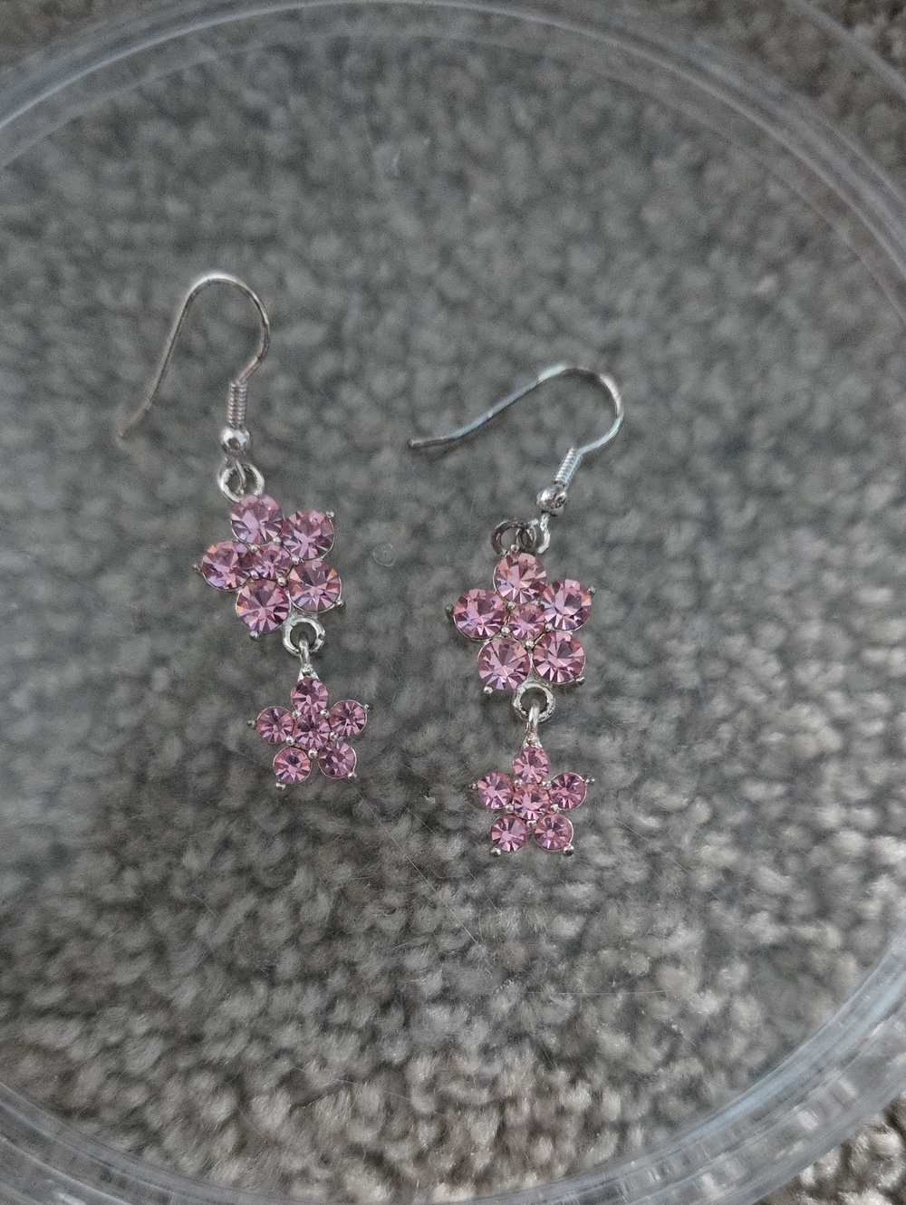 Pink Crystal Flower Drop Earrings - Unbranded